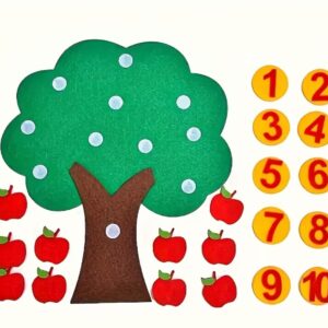 juguetes, numeros, manzanas