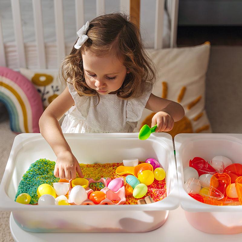 sensorial, niña, juguetes, arroz, juegos
